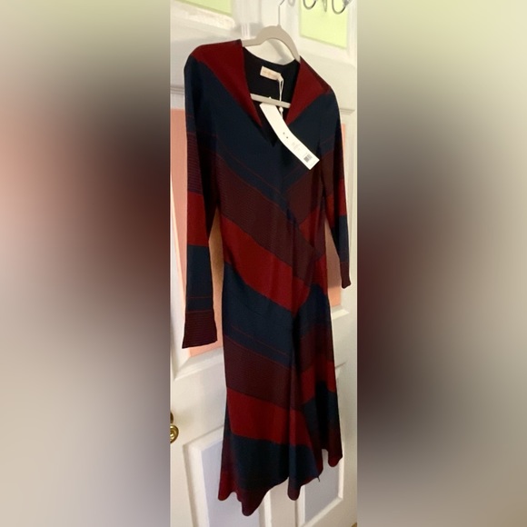 Tory Burch Asymmetrical Dress RN11395/CA57014 Navy /Wine Retail $550.00 NWT Sz 2 - Picture 8 of 16